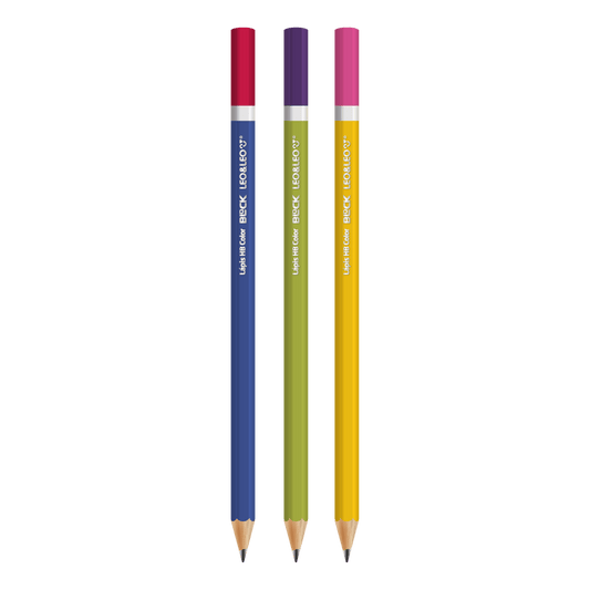 Kit com 3 Lápis Grafite HB Color Block LeoeLeo