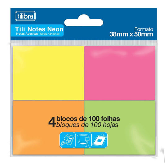 Bloco Adesivo Neon Post-it 38x50mm 4 Cores