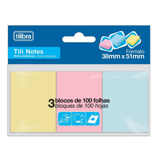 Bloco Adesivo Post-It 38x51mm 3 Cores