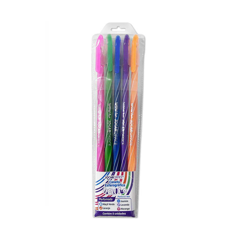 Kit 5 Canetas Esferográfica Perfumada Wow Fun 0.7mm