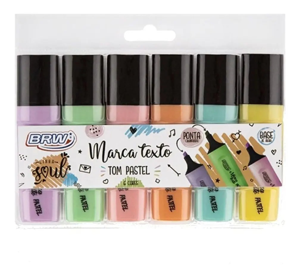 Kit Marca-Texto Pastel 6 cores BRW