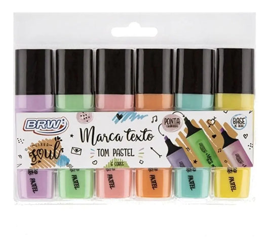 Kit Marca-Texto Pastel 6 cores BRW