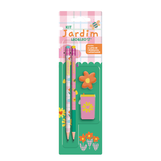 Kit Lápis Jardim 2 Lápis Hb Apontador Borracha LeoeLeo