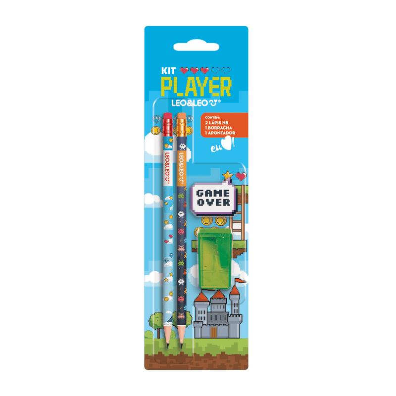 Kit Lápis Player 2 Lápis Hb Apontador Borracha LeoeLeo