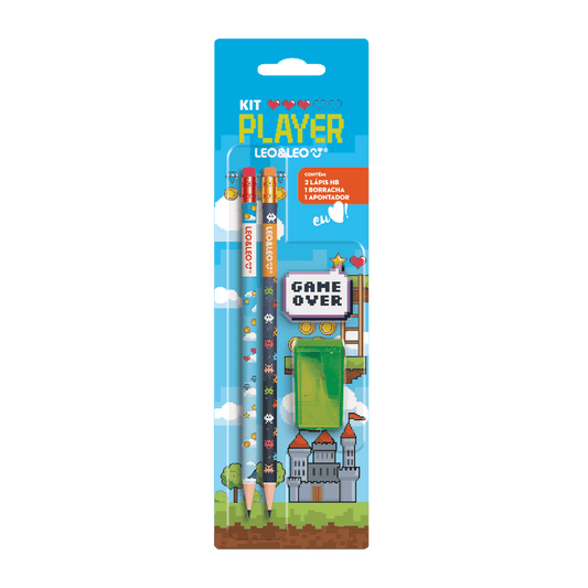 Kit Lápis Player 2 Lápis Hb Apontador Borracha LeoeLeo