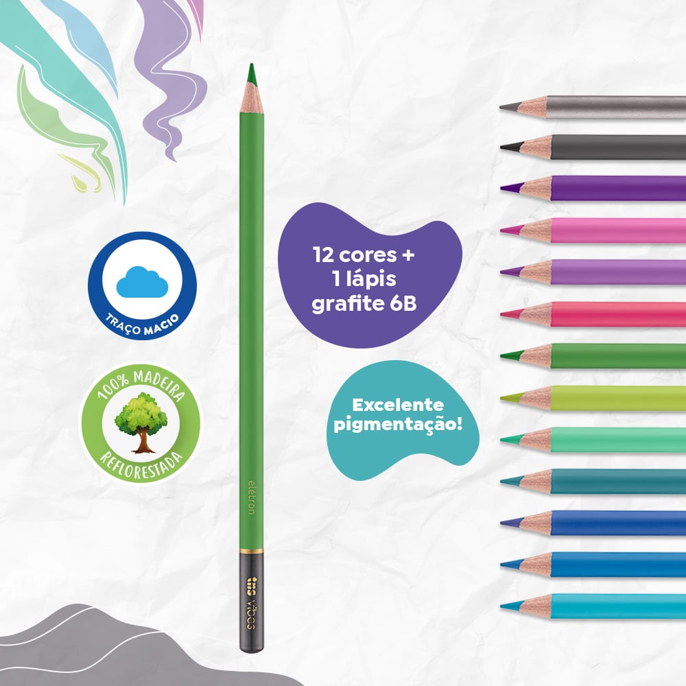 Lápis De Cor Vibes Aurora Boreal 12 Cores + 1 Lápis 6B Tris