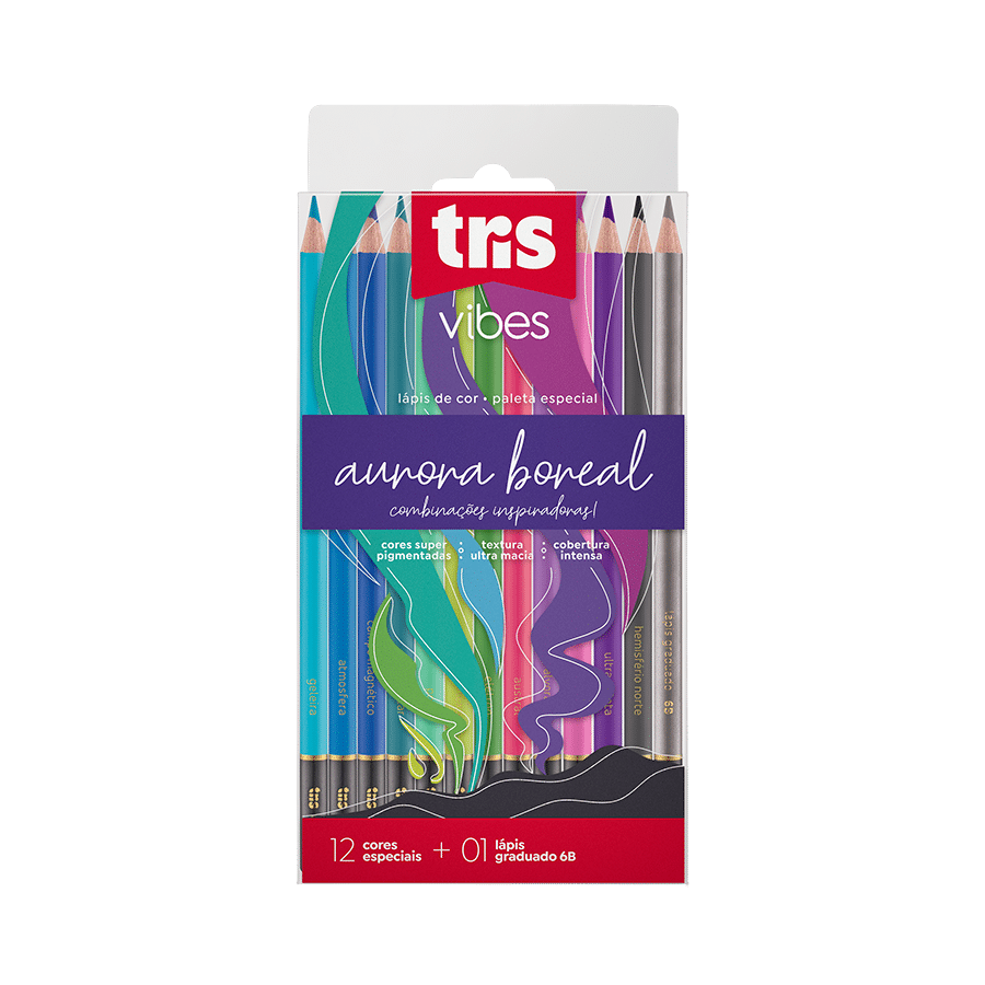 Lápis De Cor Vibes Aurora Boreal 12 Cores + 1 Lápis 6B Tris