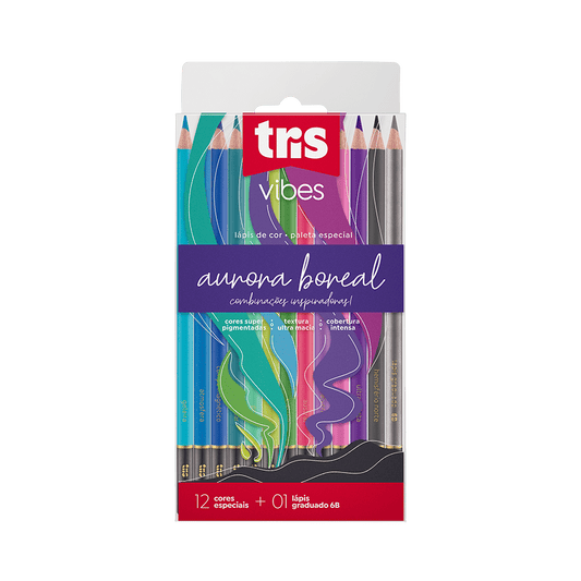 Lápis De Cor Vibes Aurora Boreal 12 Cores + 1 Lápis 6B Tris