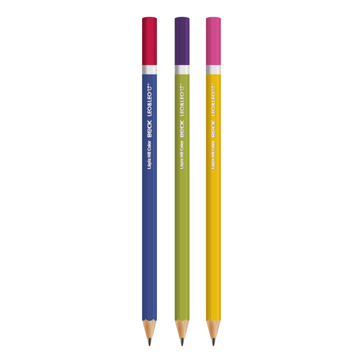 Kit com 3 Lápis Grafite HB Color Block LeoeLeo