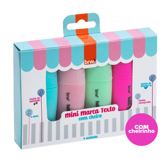 Kit Marca Texto Mini Cor Pastel Cheiro Tuti Frutti c 4 Cores BRW