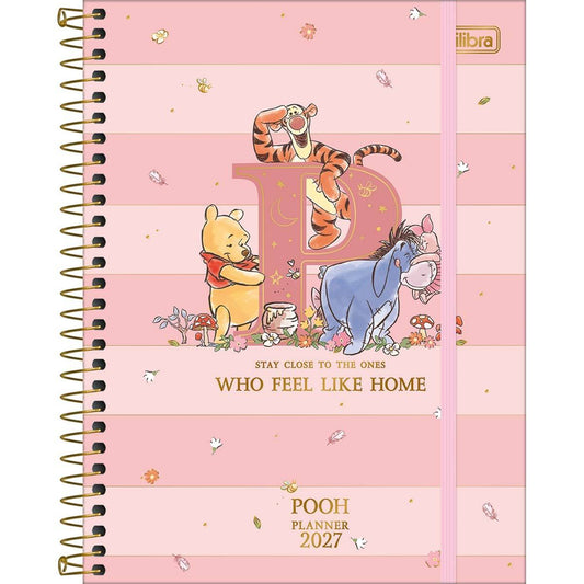 Planner Espiral Ursinho Pooh 2027 Rosa 17x24cm
