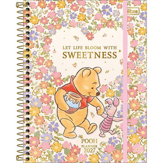 Planner Espiral Ursinho Pooh 2027 Flores 17x24cm
