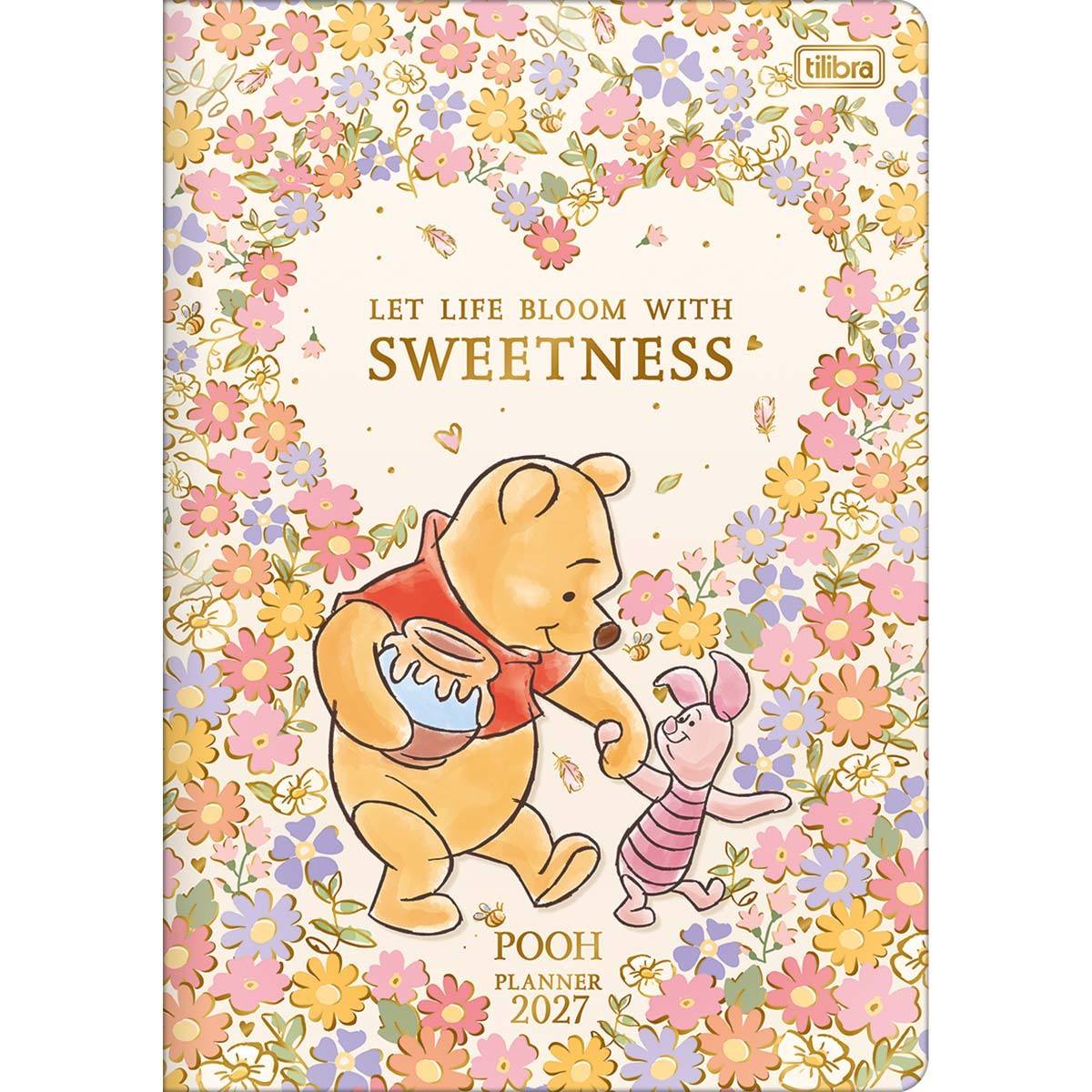 Planner Grampeado Ursinho Pooh 2027 Flores 17,8 x 25 cm
