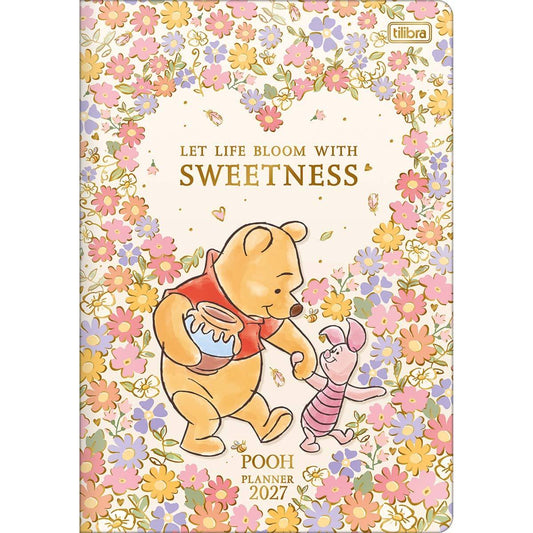 Planner Grampeado Ursinho Pooh 2027 Flores 17,8 x 25 cm