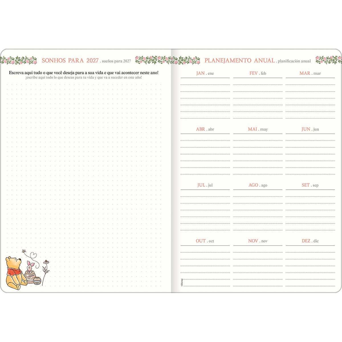 Planner Grampeado Ursinho Pooh 2027 Amarelo 17,8 x 25 cm