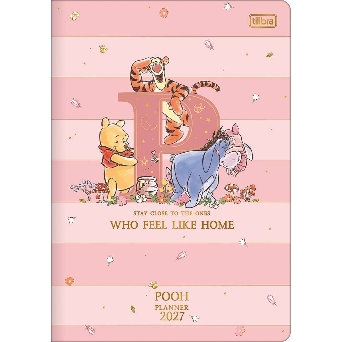 Planner Grampeado Ursinho Pooh 2027 Rosa 17,8 x 25 cm