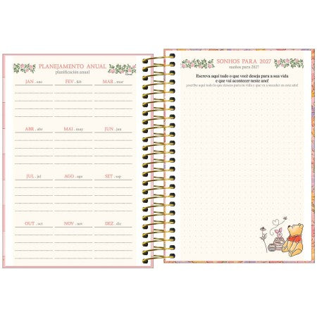 Agenda Espiral Diária Ursinho Pooh 2027 12,9 x 18,7cm