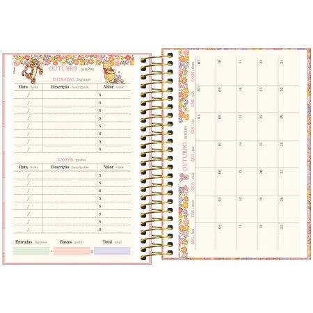 Agenda Espiral Diária Ursinho Pooh 2027 12,9 x 18,7cm