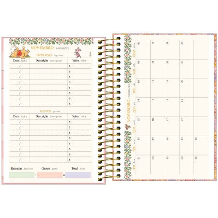 Agenda Espiral Diária Ursinho Pooh 2027 12,9 x 18,7cm