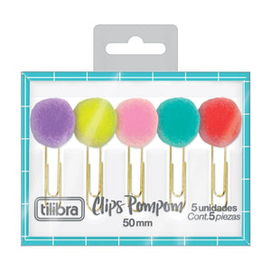 Kit Clipes Pompom Colorido Blister 5 Unidades