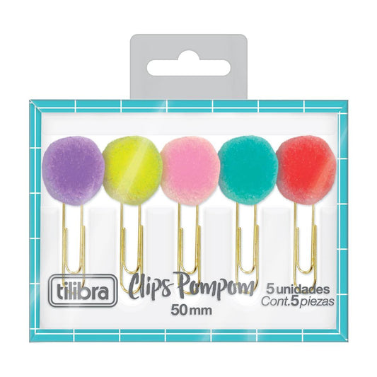 Kit Clipes Pompom Colorido Blister 5 Unidades